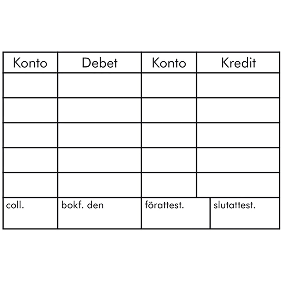 Svart stämpel Colop EOS Kontering UG4 med rader för konton, debet, kredit och signaturer