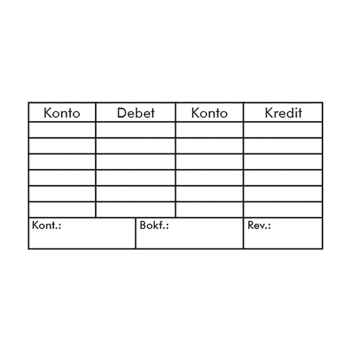 Svart stämpel Colop EOS Kontering UG6 med fält för konton, debet, kredit och referenser