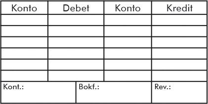 Svart stämpel Colop EOS Kontering UG6 med fält för konton, debet, kredit och referenser