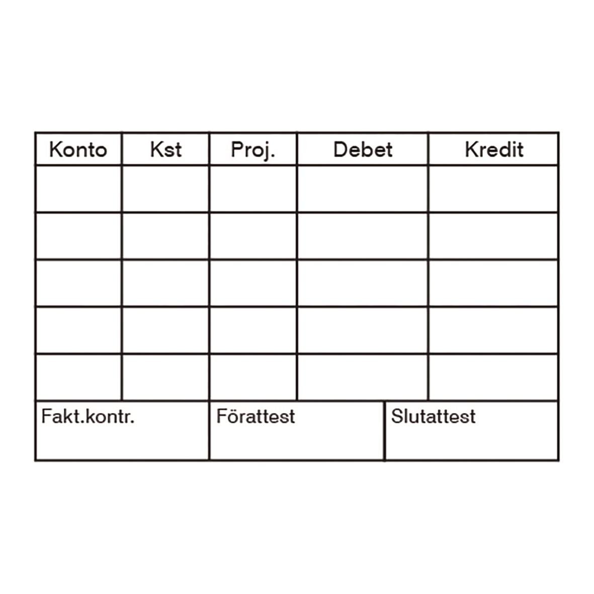 Svart stämpel Colop EOS Kontering UG7 med tomma rader för bokföring och kontoinformation