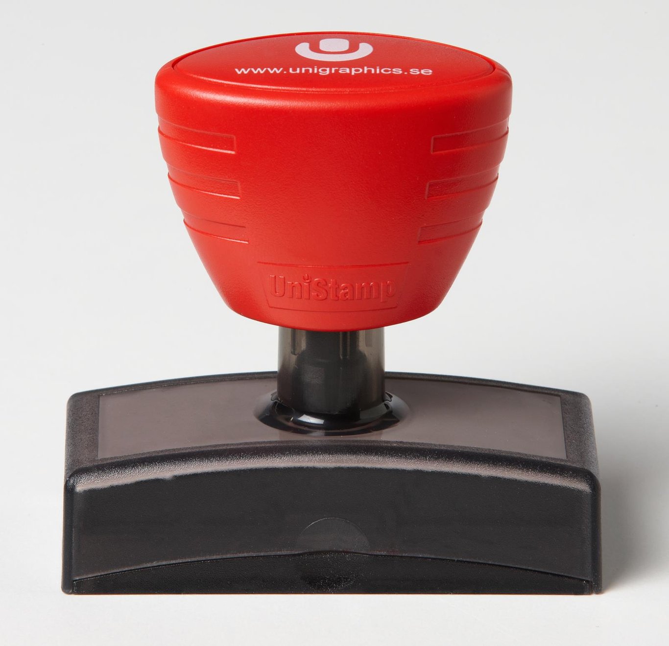 Röd Unistamp stämpel med svart bas, 52x33mm