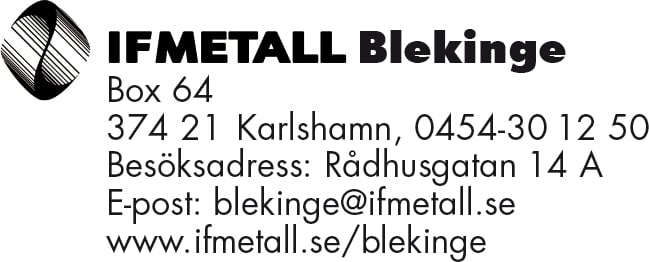 Stämpel Colop EOS 40 59x23mm med kontaktuppgifter till IF Metall Blekinge