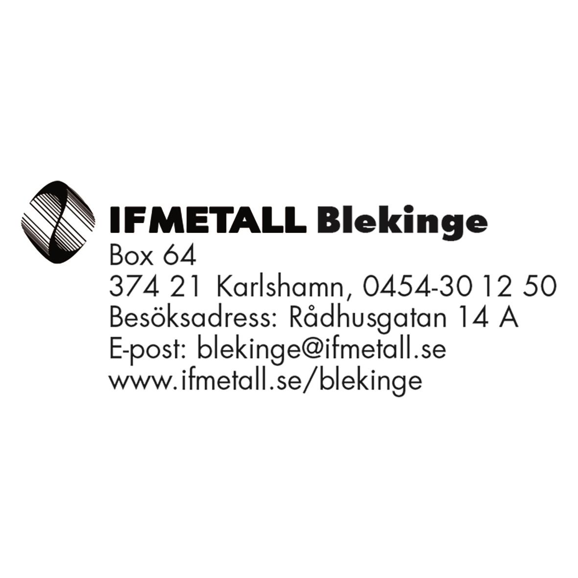 Stämpel Colop EOS 40 59x23mm med kontaktuppgifter till IF Metall Blekinge