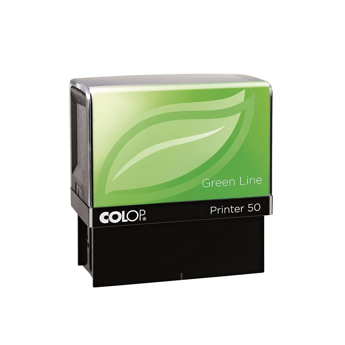 Stämpel Colop Green Line 50 69x30mm med grönt blad och svart bas