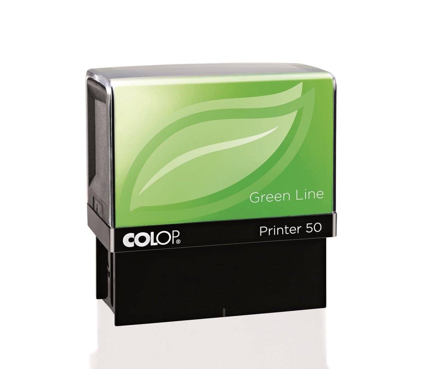 Stämpel Colop Green Line 50 69x30mm med grönt blad och svart bas