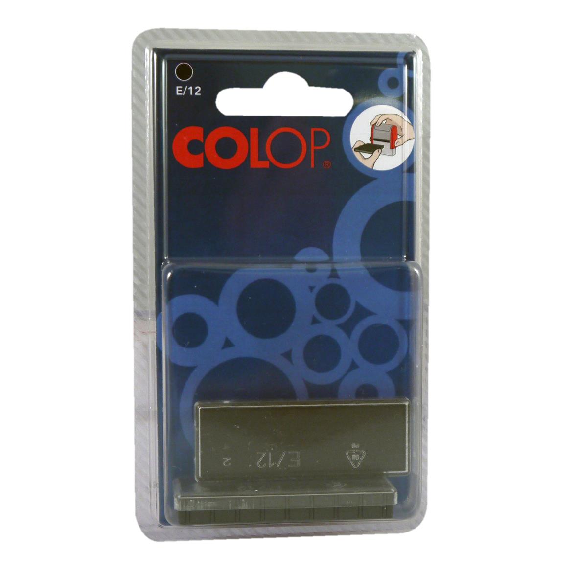 Svart dynkassett Colop E/2100 2-pack i plastförpackning med blå och röda designmönster