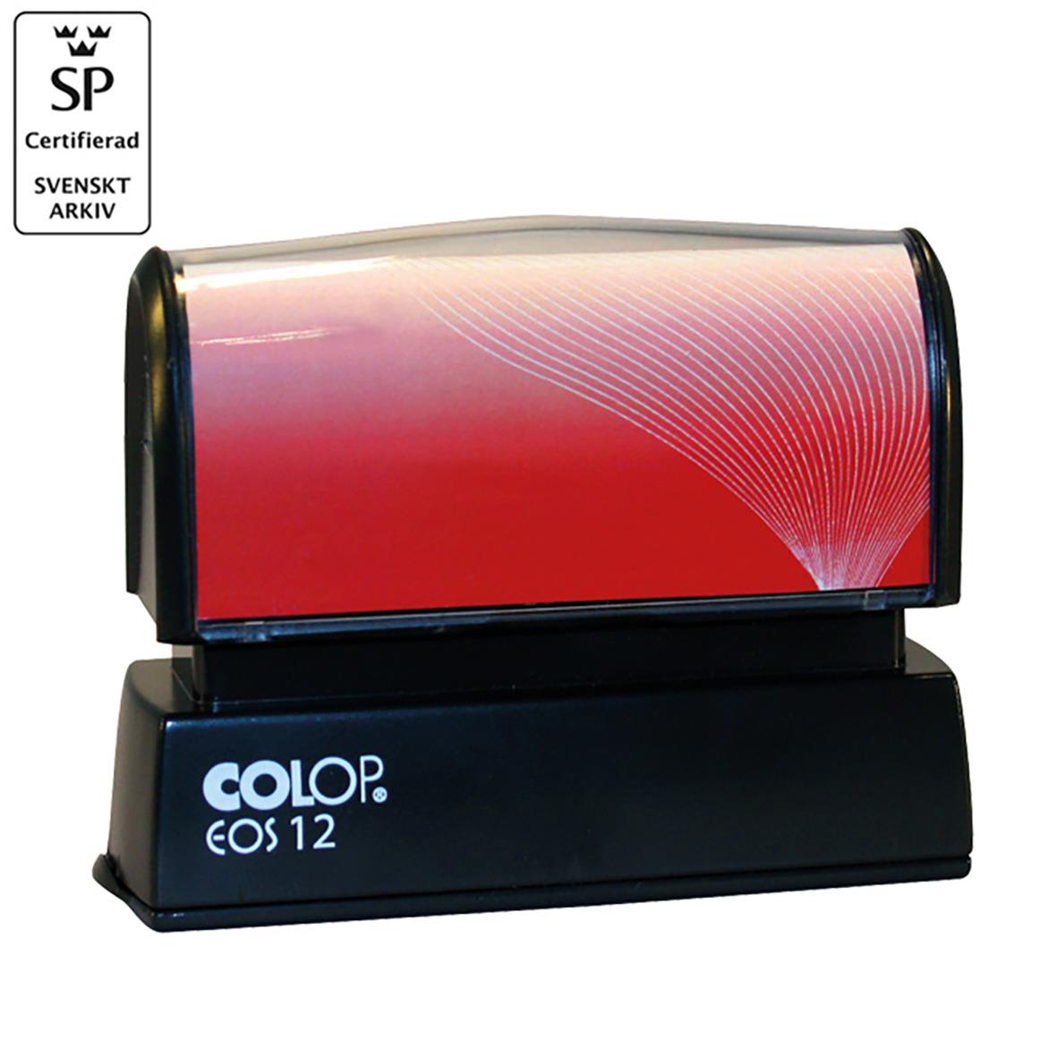 Svart stämpel Colop EOS 12 64x8mm med röd tryckyta