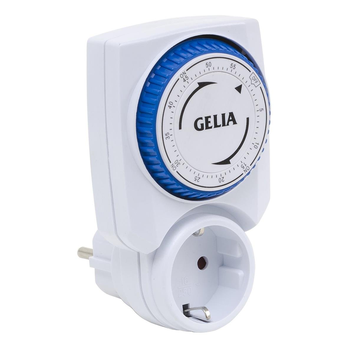 Timer Gelia jordad 0-60 min med blå vridknapp och jordad kontakt