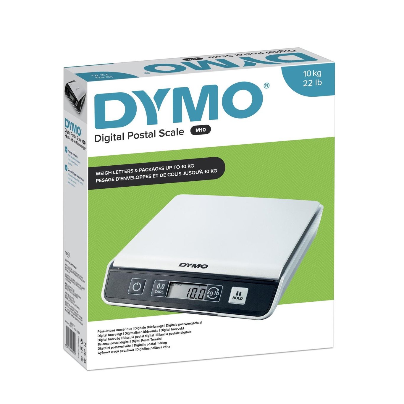 Dymo M10 usb digital postvåg med 10 kg kapacitet i vit och svart design