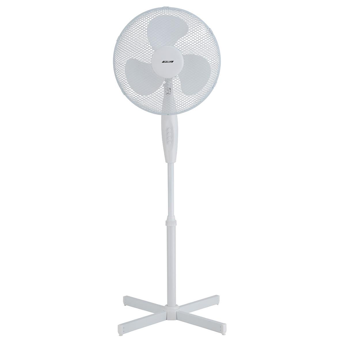 Vitt golvfläkt med tre hastigheter på stativ, 40 cm diameter