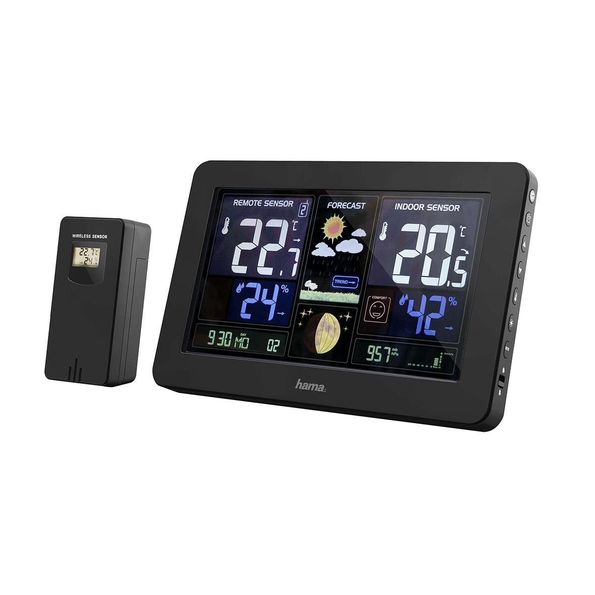Väderstation Hama Premium med stor digital display och fjärrsensor för inomhus och utomhusvädermätning
