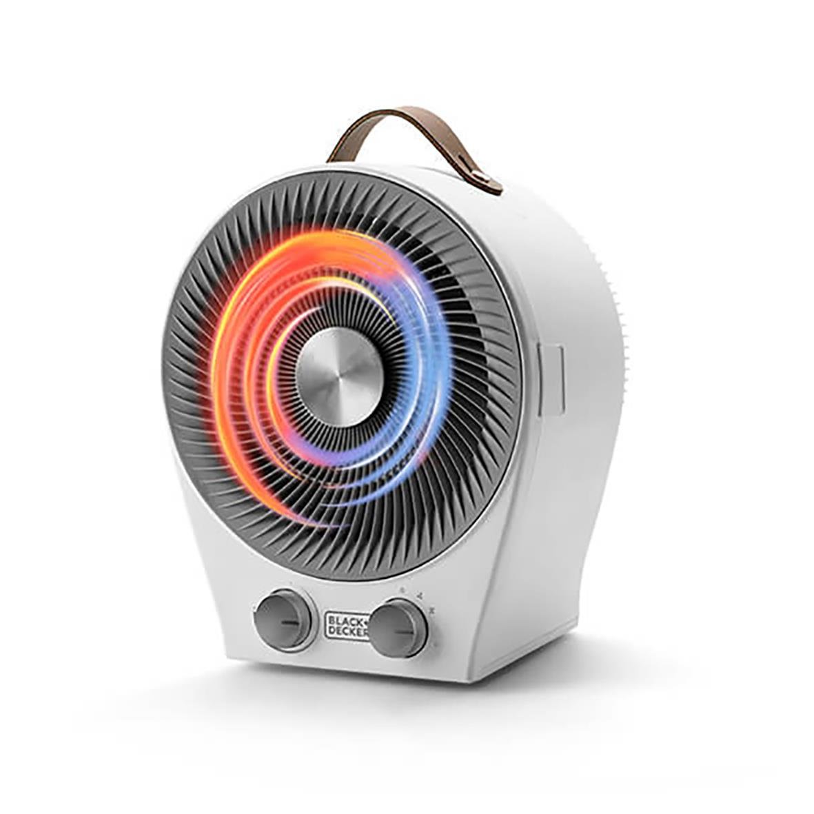 Värmefläkt Black+Decker 2IN1 vit med blå och orange ljusring och kontrollknappar