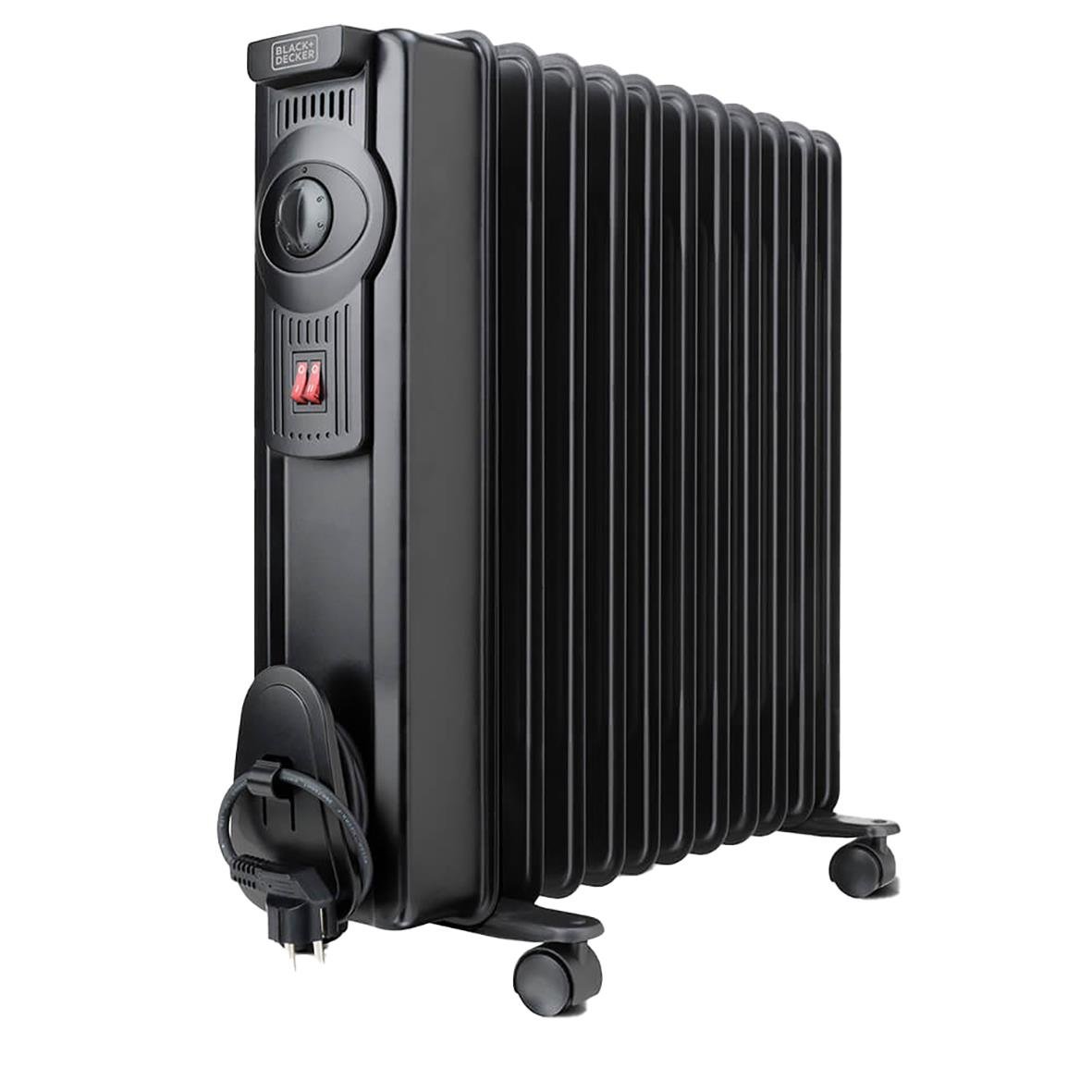 Element Black+Decker 2000W oljefyllt radiator i svart med hjul