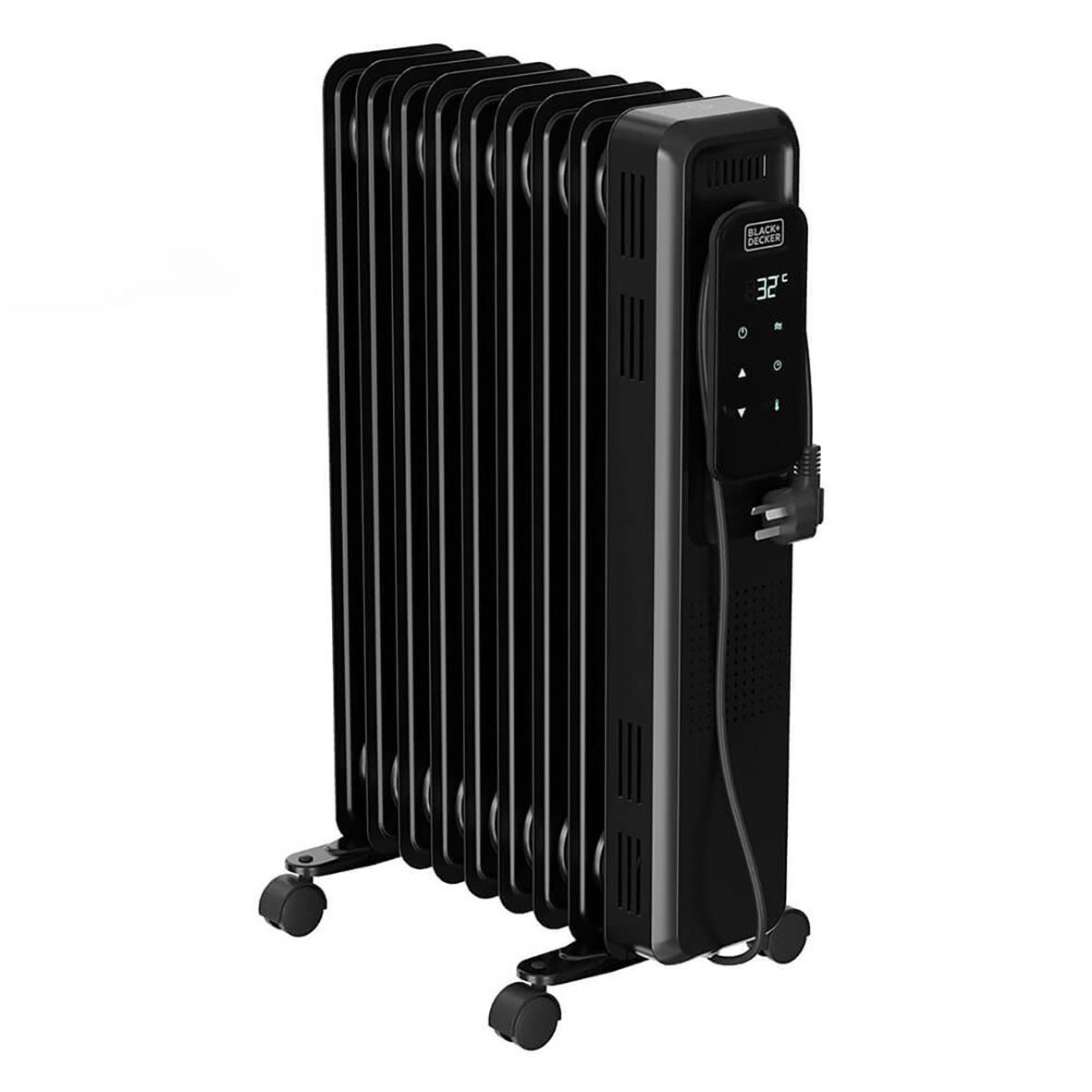 Svart Element Black+Decker 200W oljefyllt digitalt radiator med hjul