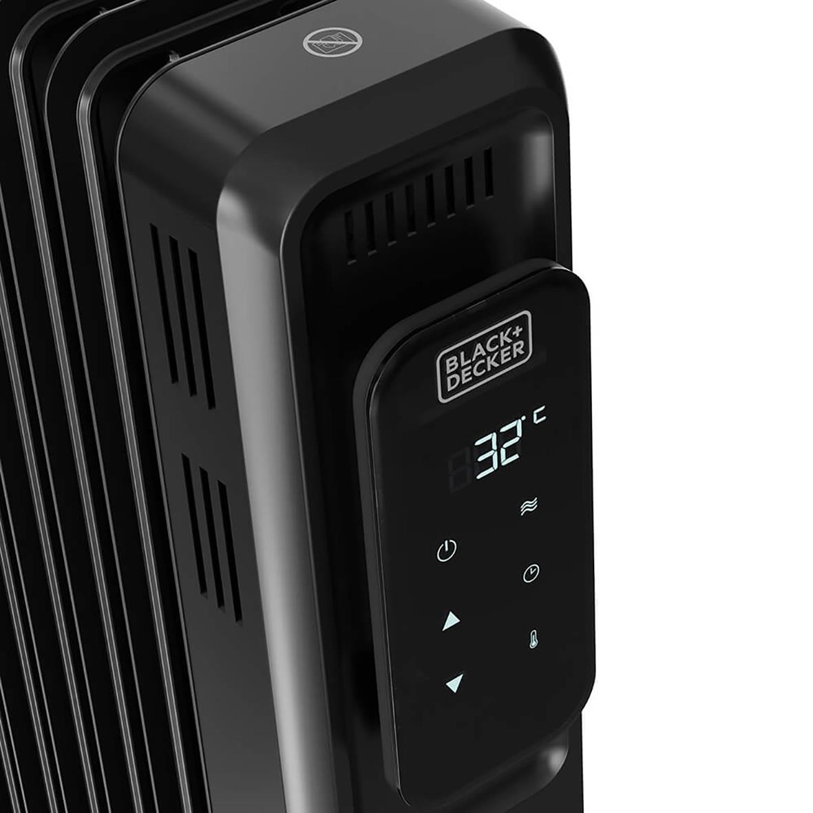 Black+Decker 200W oljefyllt digitalt element i svart med display och kontrollknappar