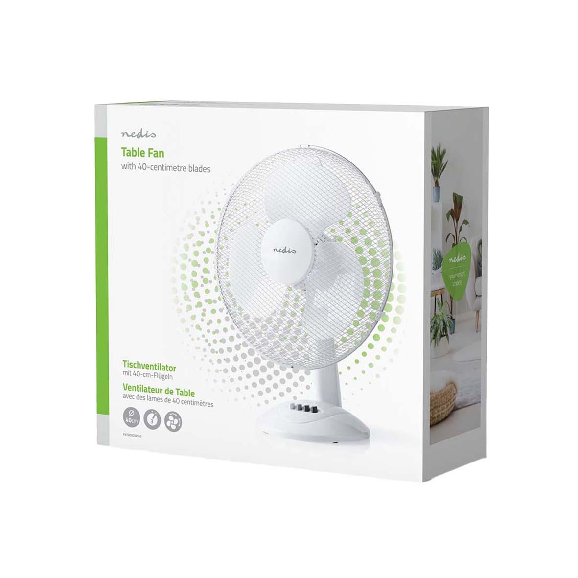 Vit bordsfläkt Nedis 40cm med 45W motor i förpackning