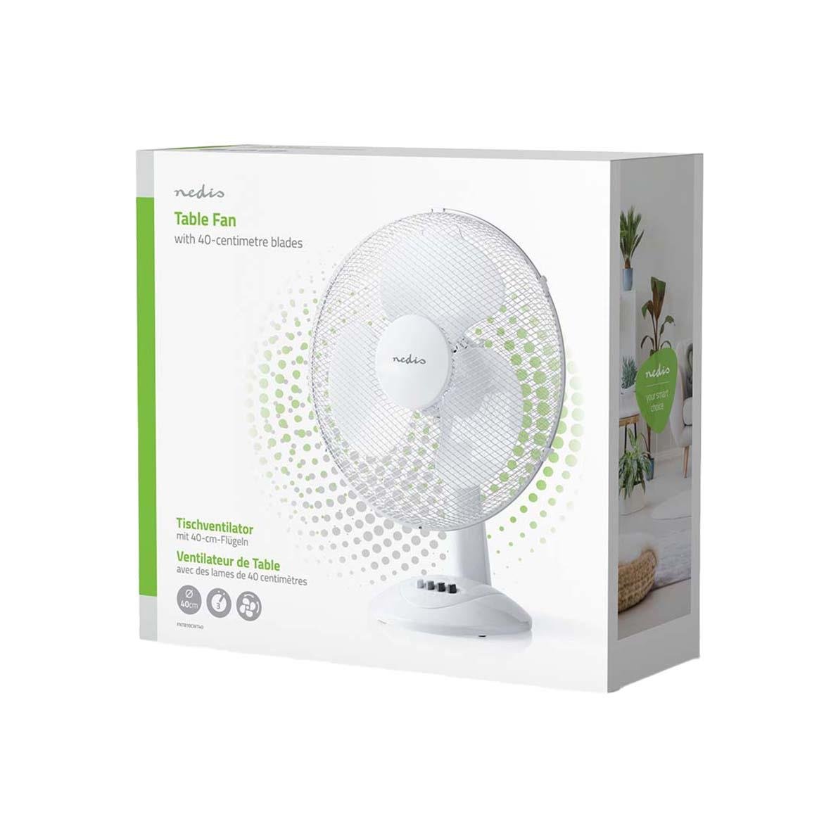 Vit bordsfläkt Nedis 40cm med 45W motor i förpackning