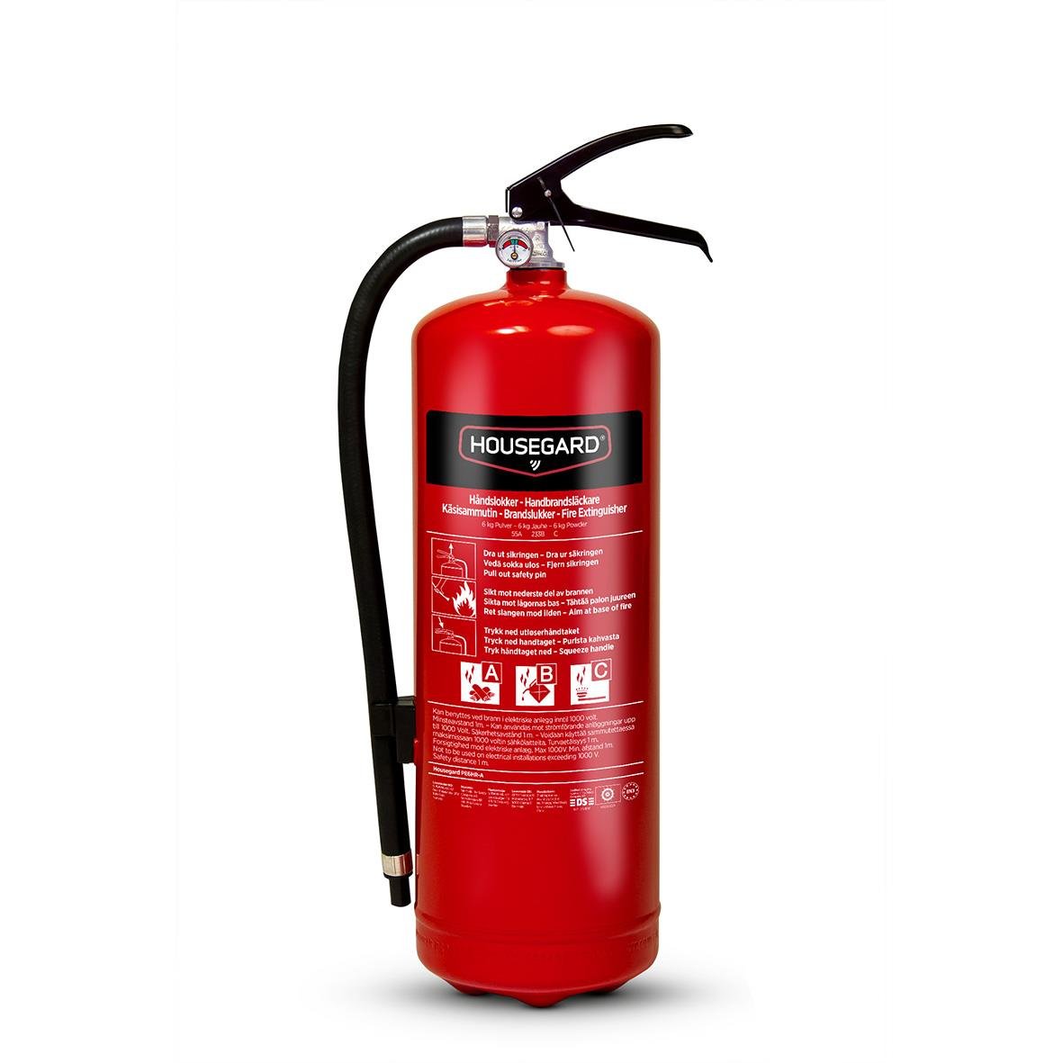 Röd brandsläckare Housegard Pulver 55a Röd 6kg med handtag och slang