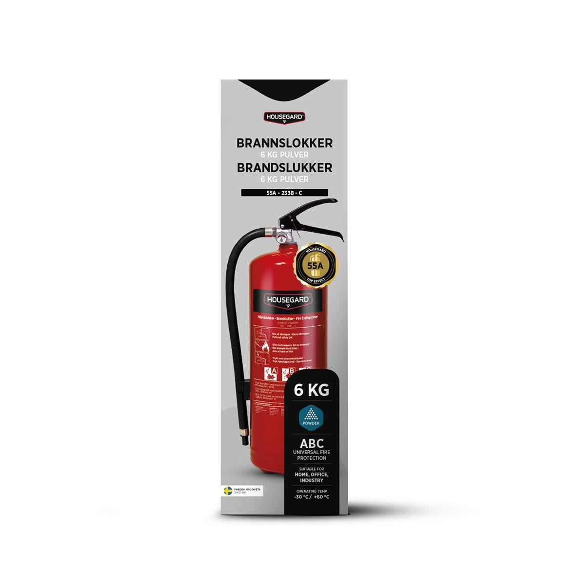 Röd brandsläckare Housegard Pulver 55a 6kg