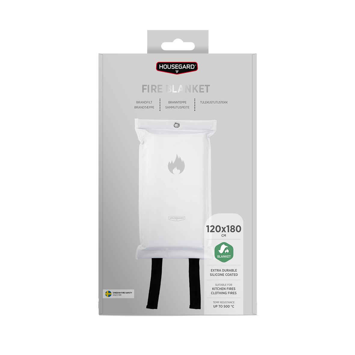 Brandfilt Housegard Design Edition vit 120x180cm, brandsläckningsfilt i förpackning