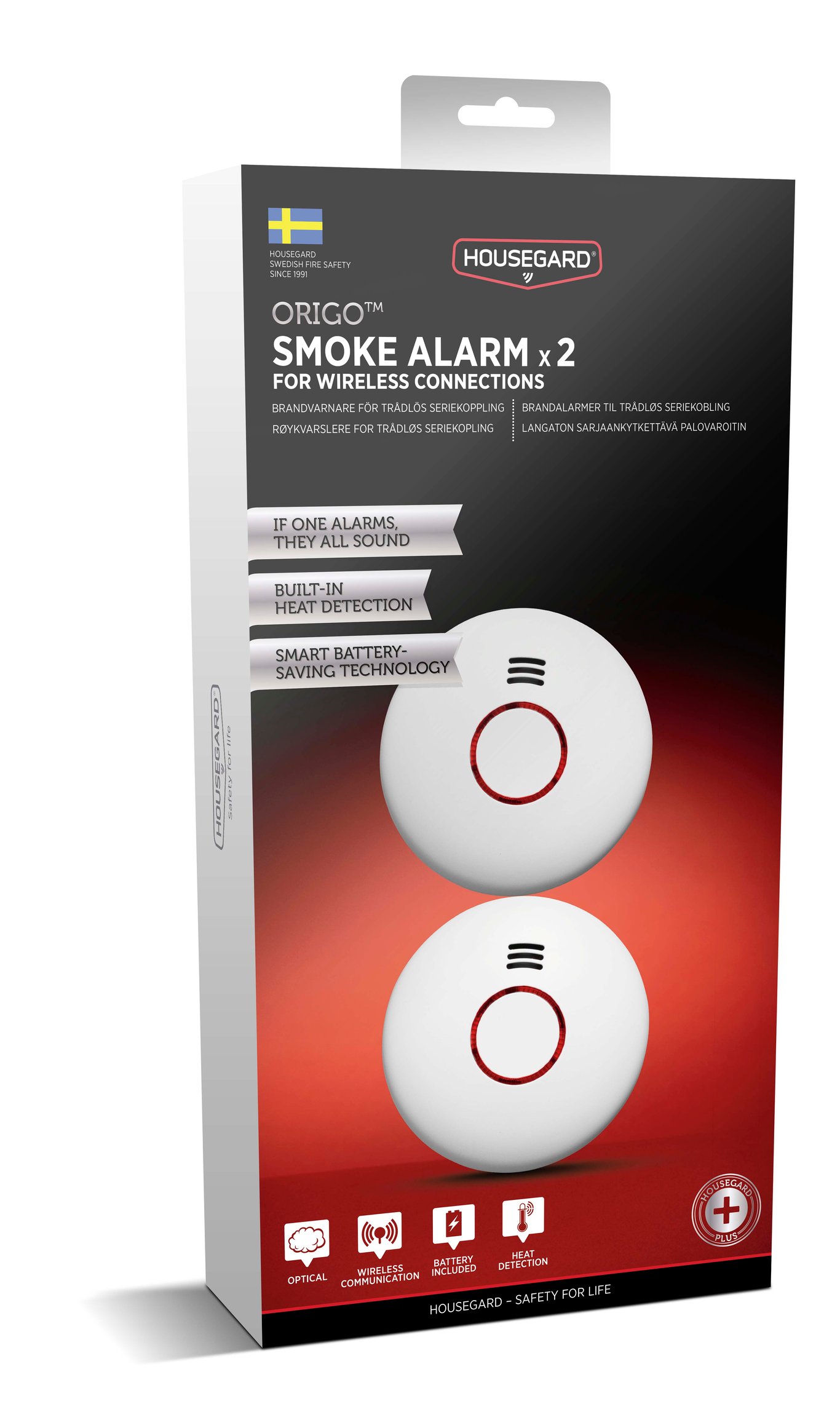 Trådlös brandvarnare Housegard SA422WS-S2 med två enheter och inbyggd värmesensor