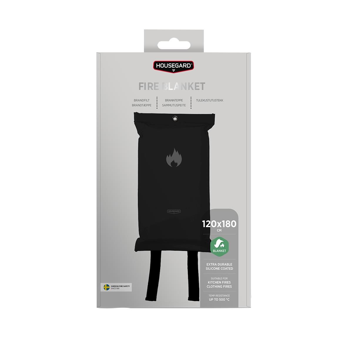 Svart brandfilt från Housegard Design Edition 120x180cm i förpackning