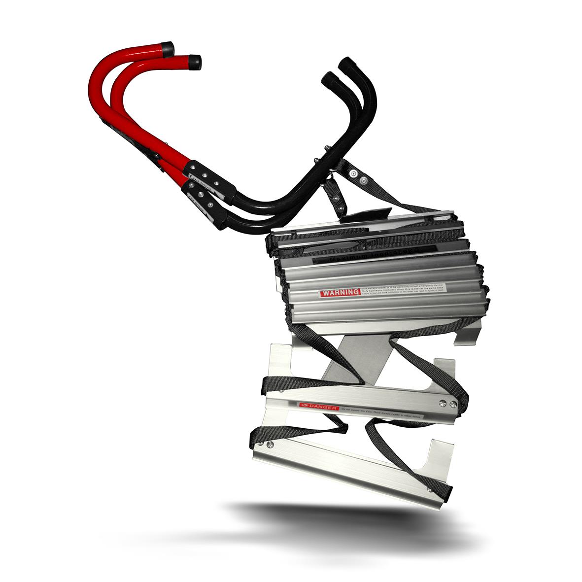 Brandstege Housegard 4,5 meter med röd och svart handtag och metallsteg