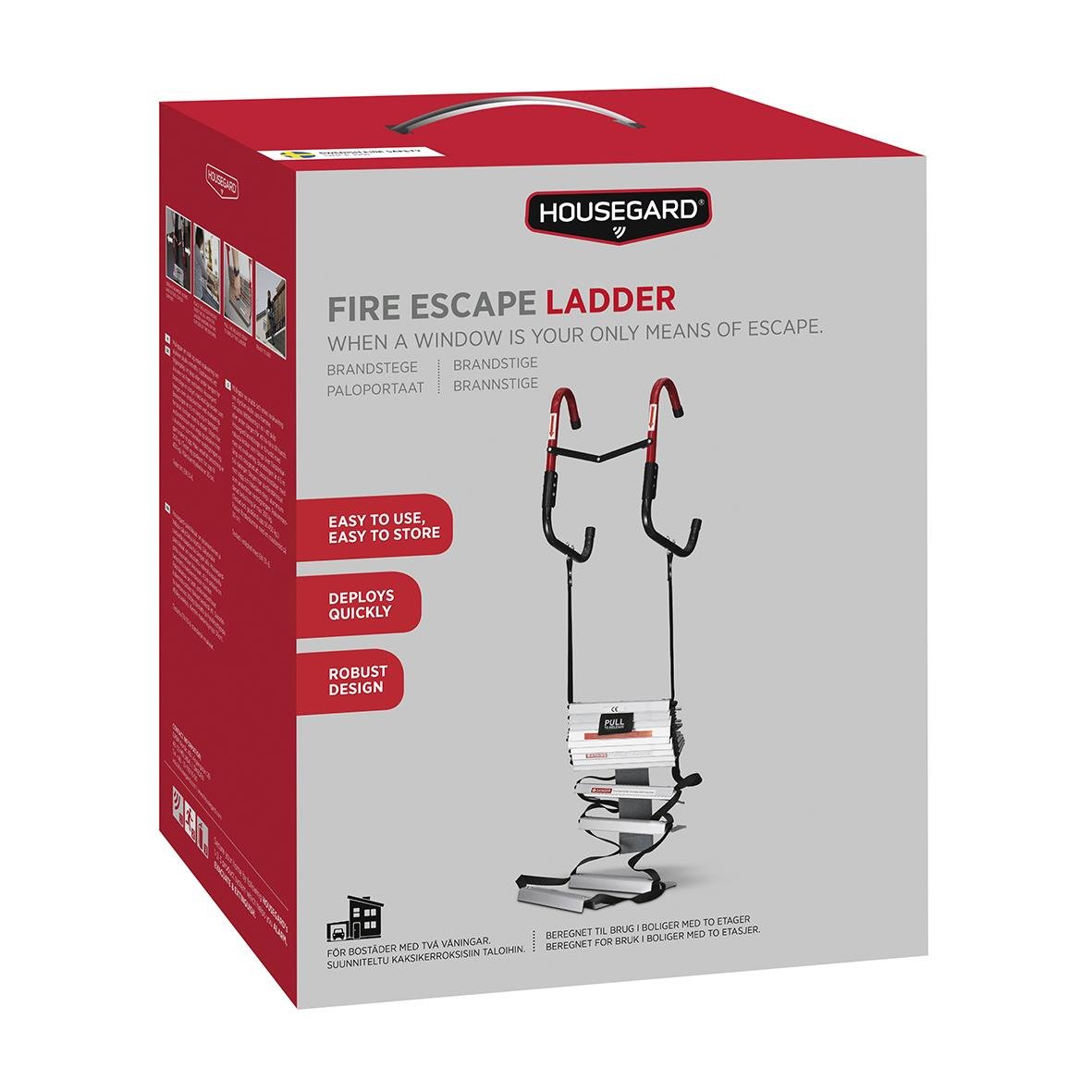 Brandstege Housegard 4,5 meter, röd och svart, för nödsituationer, lätt att använda och förvaring