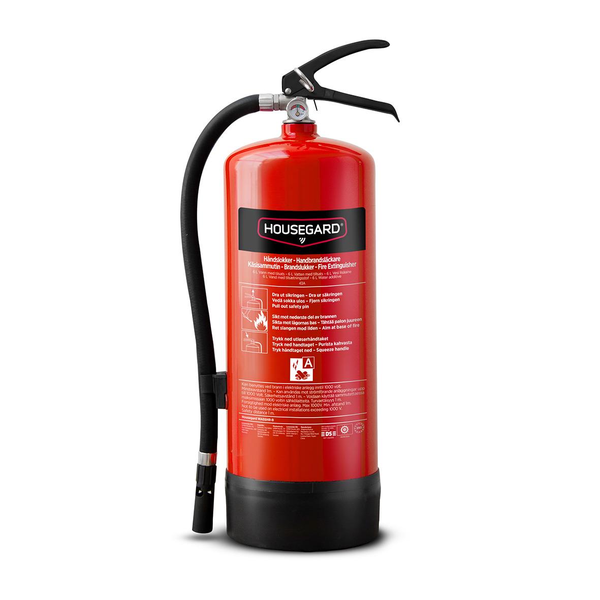 Röd brandsläckare Housegard Vatten PFAS-fri 43A 6L