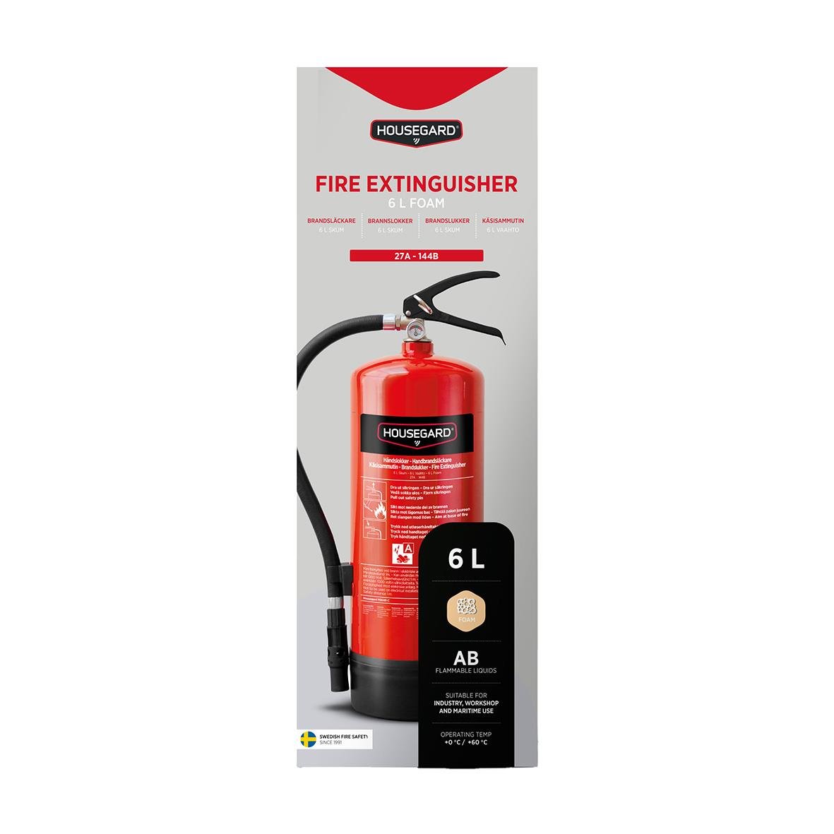 Brandsläckare Housegard Skum PFAS-fri 27A 144B Röd 6L 39300171_2
