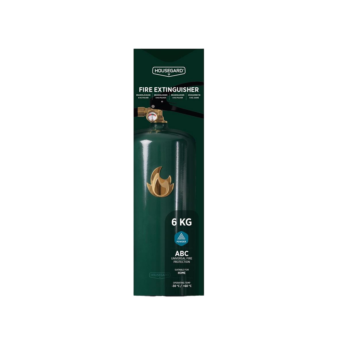 Grön och guld brandsläckare Housegard Pulver 6kg