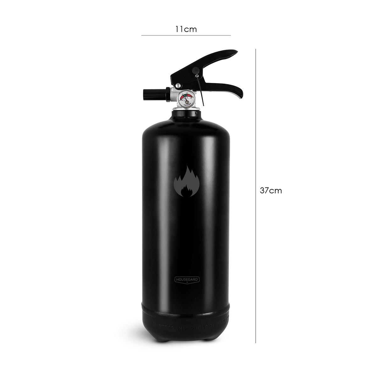 Svart pulverbrandsläckare Housegard 2kg 13A 89B C med handtag och tryckmätare
