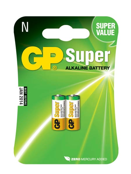 GP Super Alkaline LR1 batteri i grönt och gult förpackning