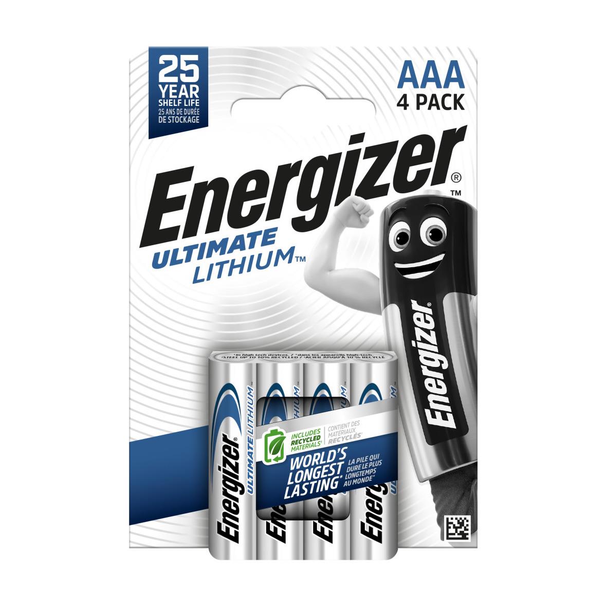 Energizer Ultimate Lithium LR03 AAA batteri i 4-pack med 25 års lagring