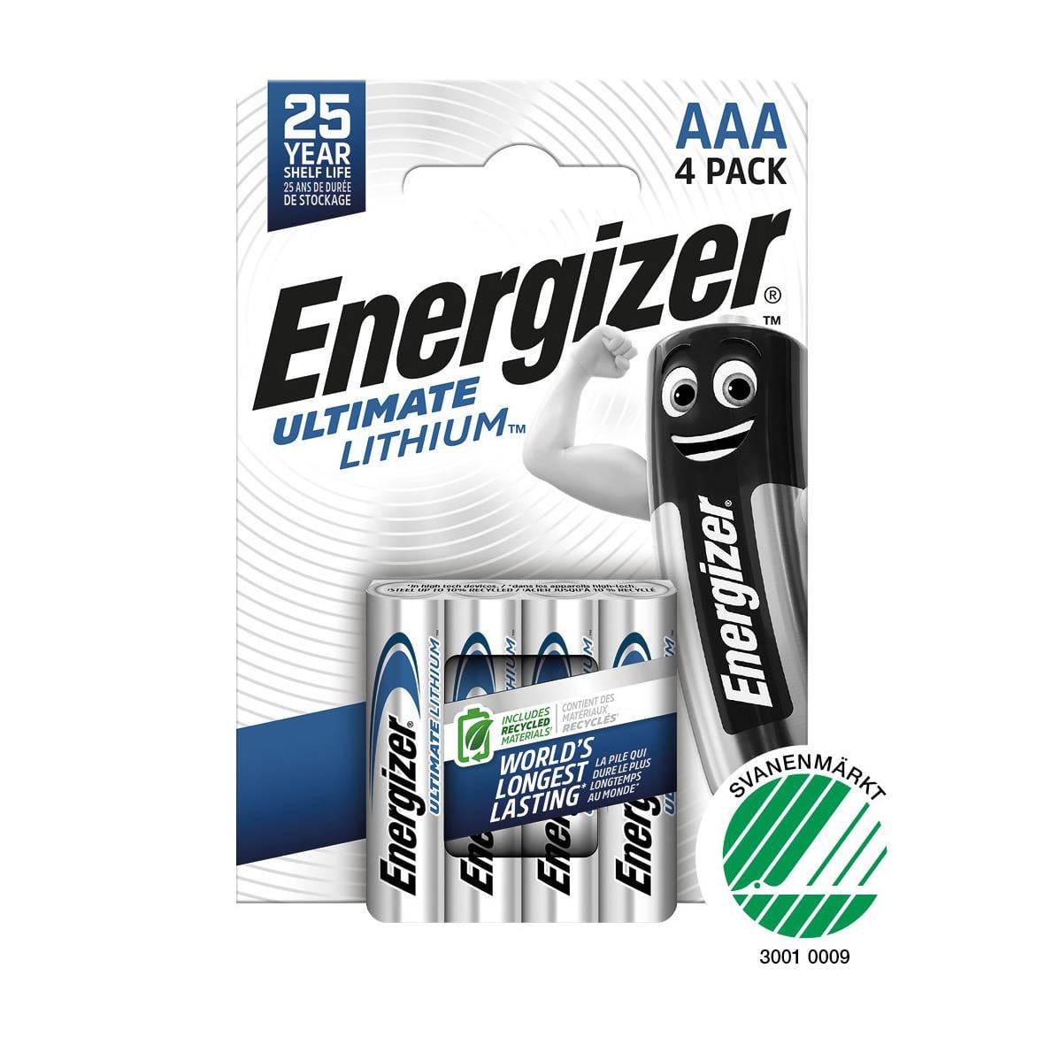 Batteri Energizer Ultimate Lithium LR03 AAA i 4-pack med 25 års hållbarhet och världens längsta livslängd