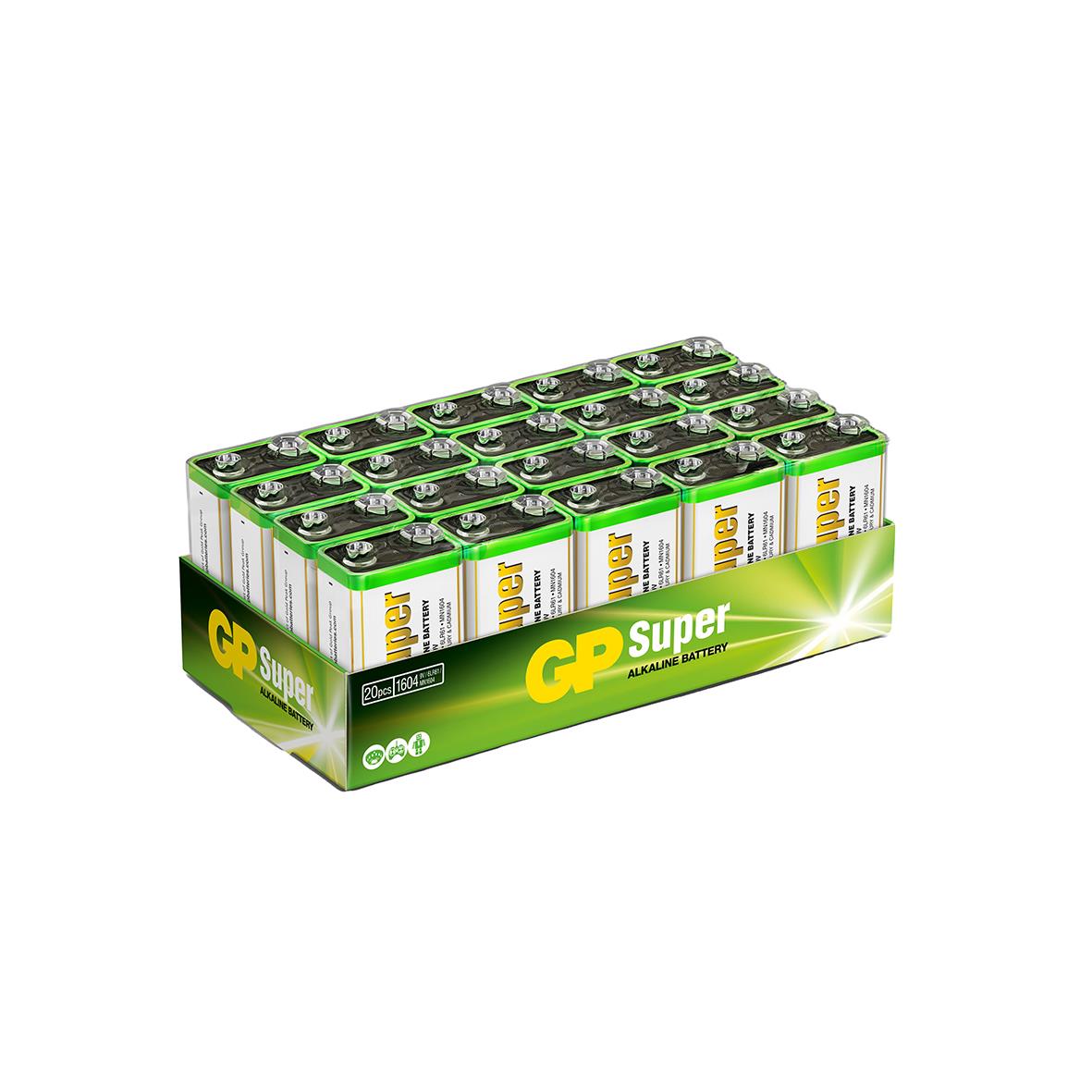 Batteri GP Super Alkaline 6LR61 9V i förpackning med 24 batterier