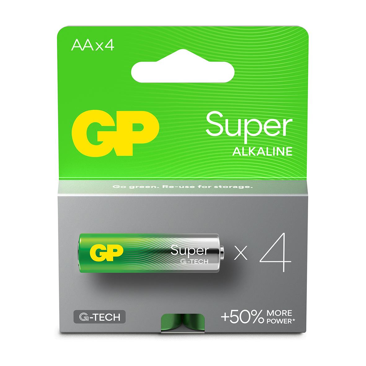 Batteri GP Super G-Tech Alkaline LR6 AA förvaring i förpackning med fyra batterier
