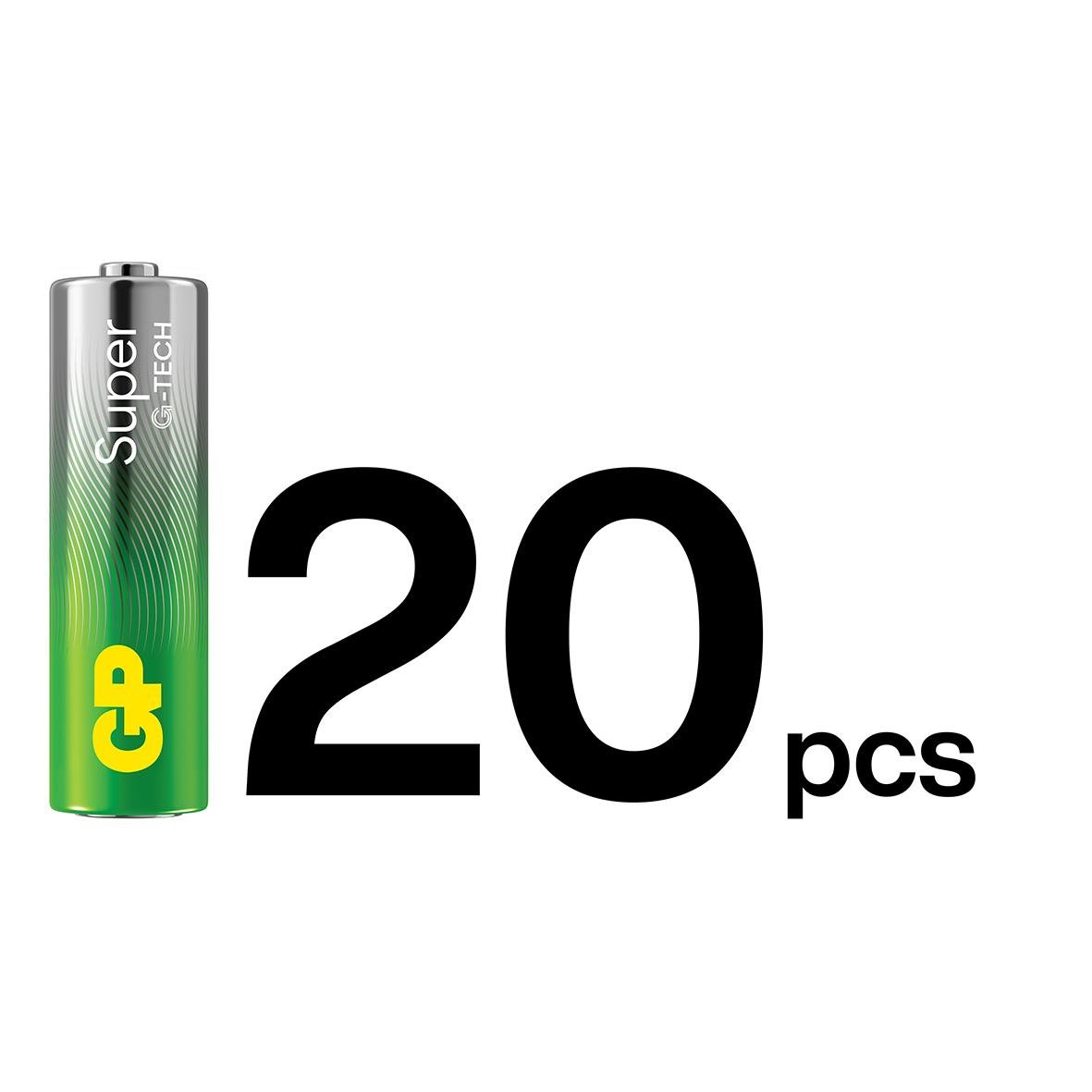20 stycken GP Super G-Tech Alkaline LR6 AA-batterier