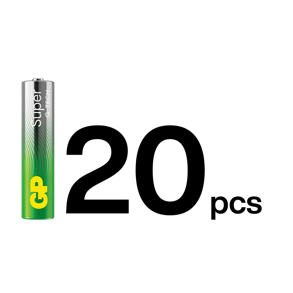 20 stycken GP Super G-Tech alkaliska AAA-batterier LR03