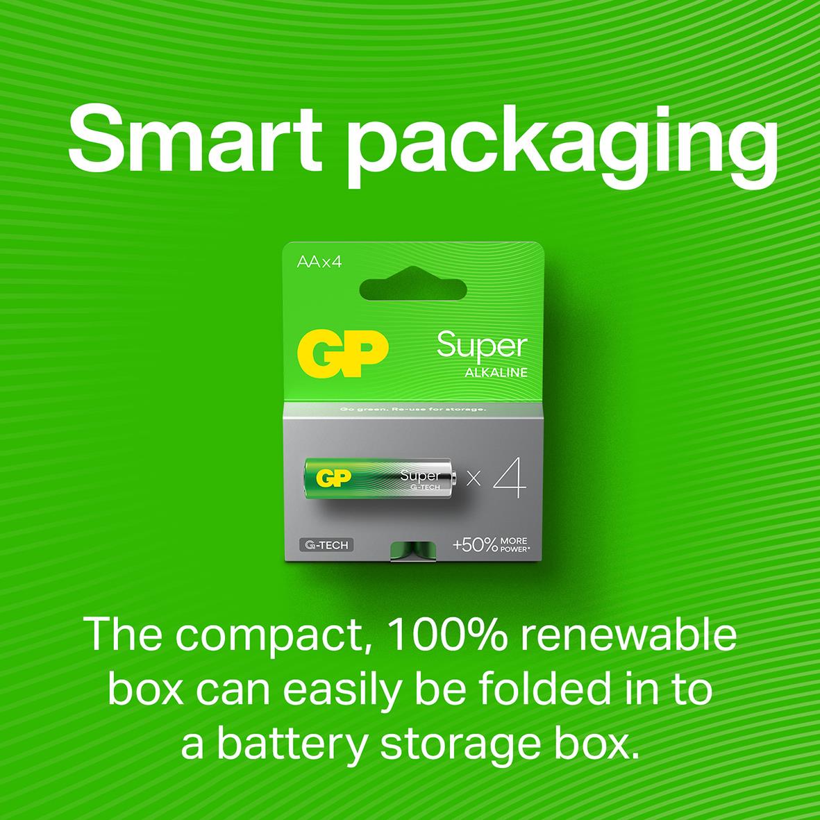 GP Super G-Tech alkaliska batterier LR14/C i smart förpackning som kan vikas till batterilagringsbox