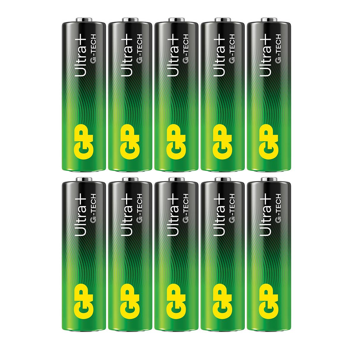 Batterier GP Ultra+ G-Tech Alkaline LR6 AA i två rader, åtta stycken