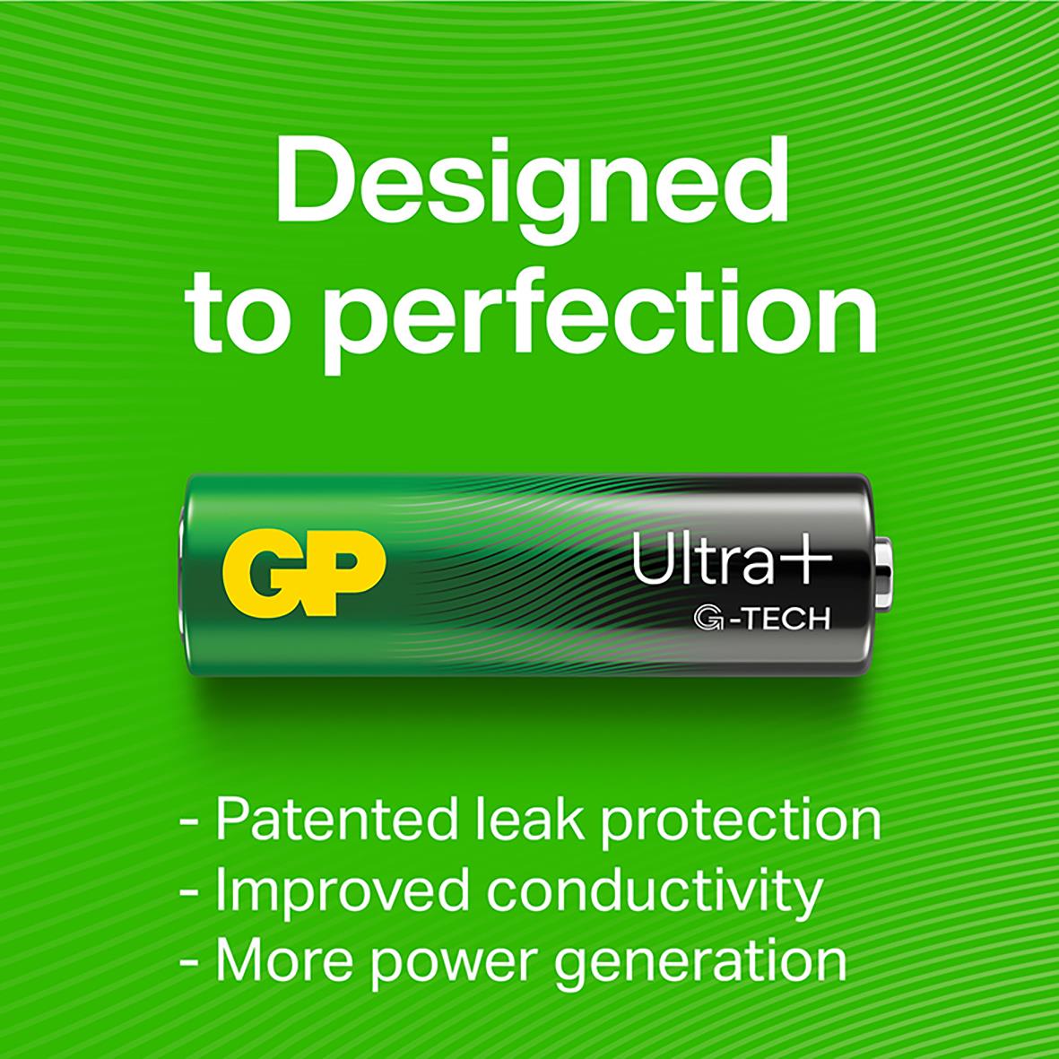 Batteri GP Ultra+ G-Tech Alkaline LR03 AAA med text om leak protection och förbättrad ledningsförmåga