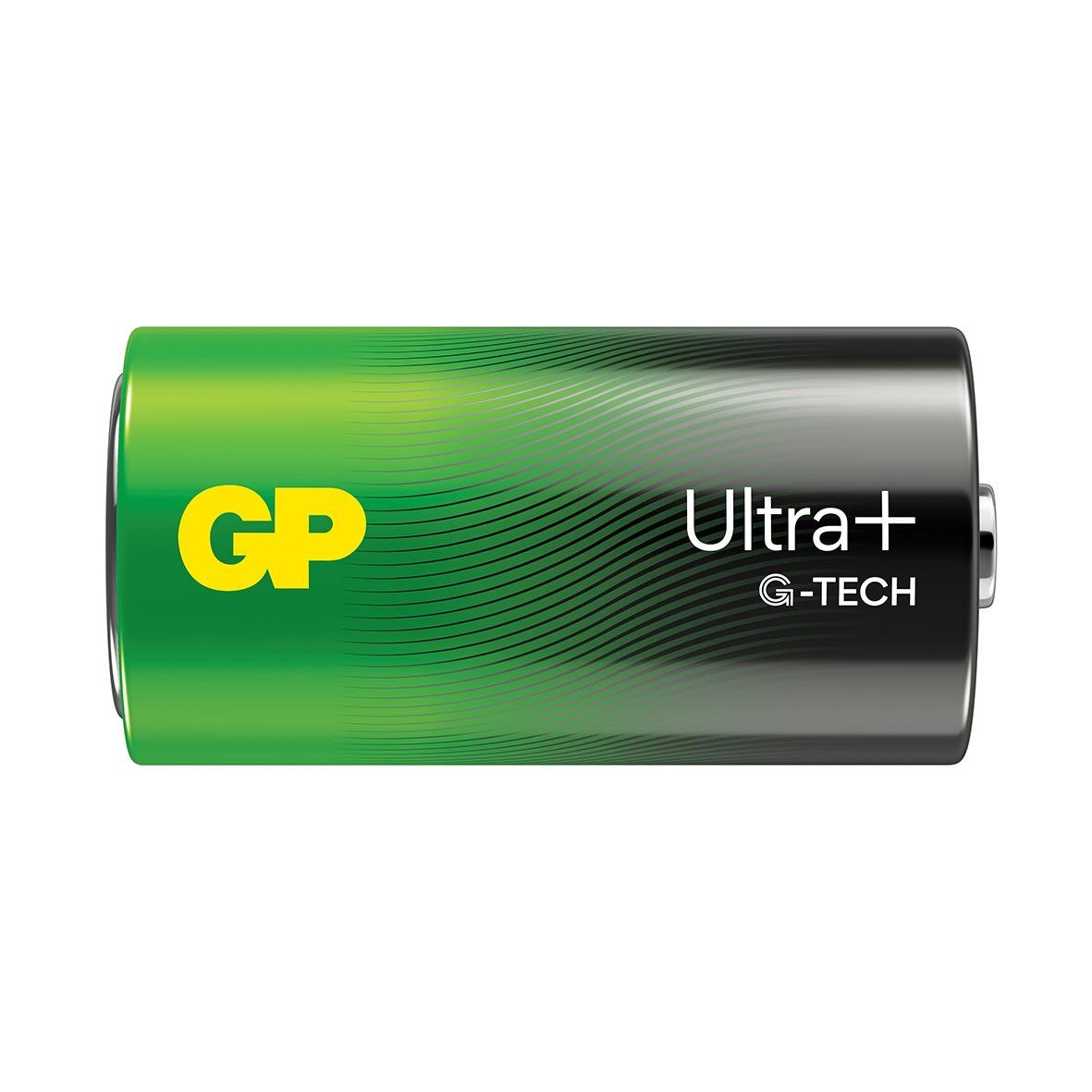 Batteri GP Ultra+ G-Tech Alkaline LR14/C i svart och grönt förpackning