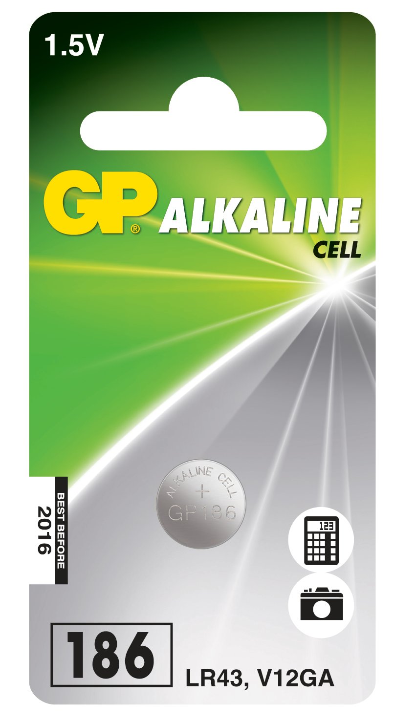 GP Alkaline knappladdningsbatteri LR43 V12GA 1,5V i plastförpackning