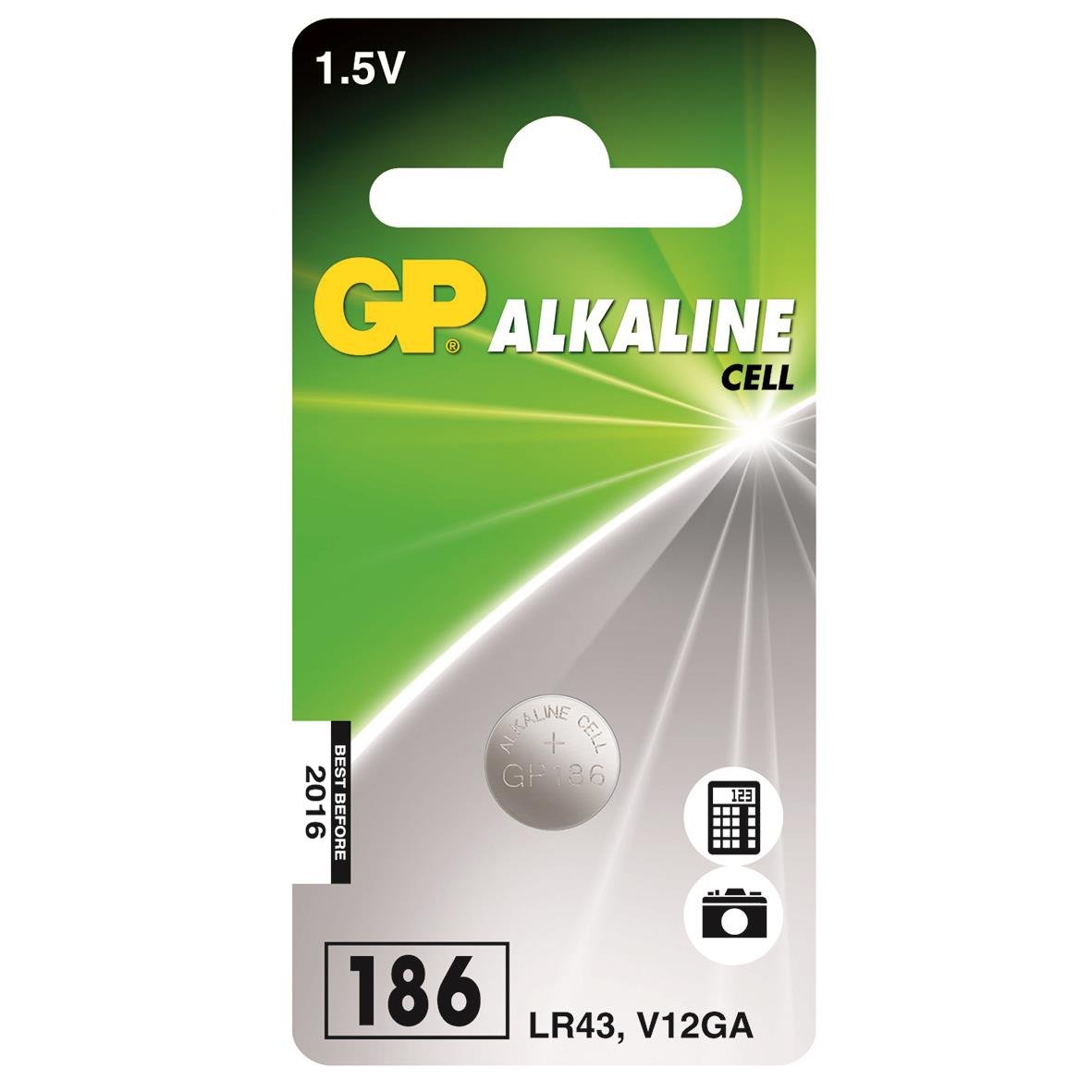 GP Alkaline knappladdningsbatteri LR43 V12GA 1,5V i plastförpackning