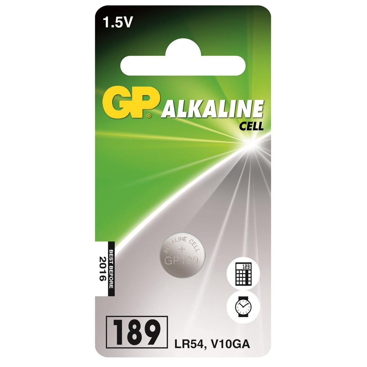 Batteri GP Knappcell LR1130 LR54 1.5V i förpackning med grönt och vitt design