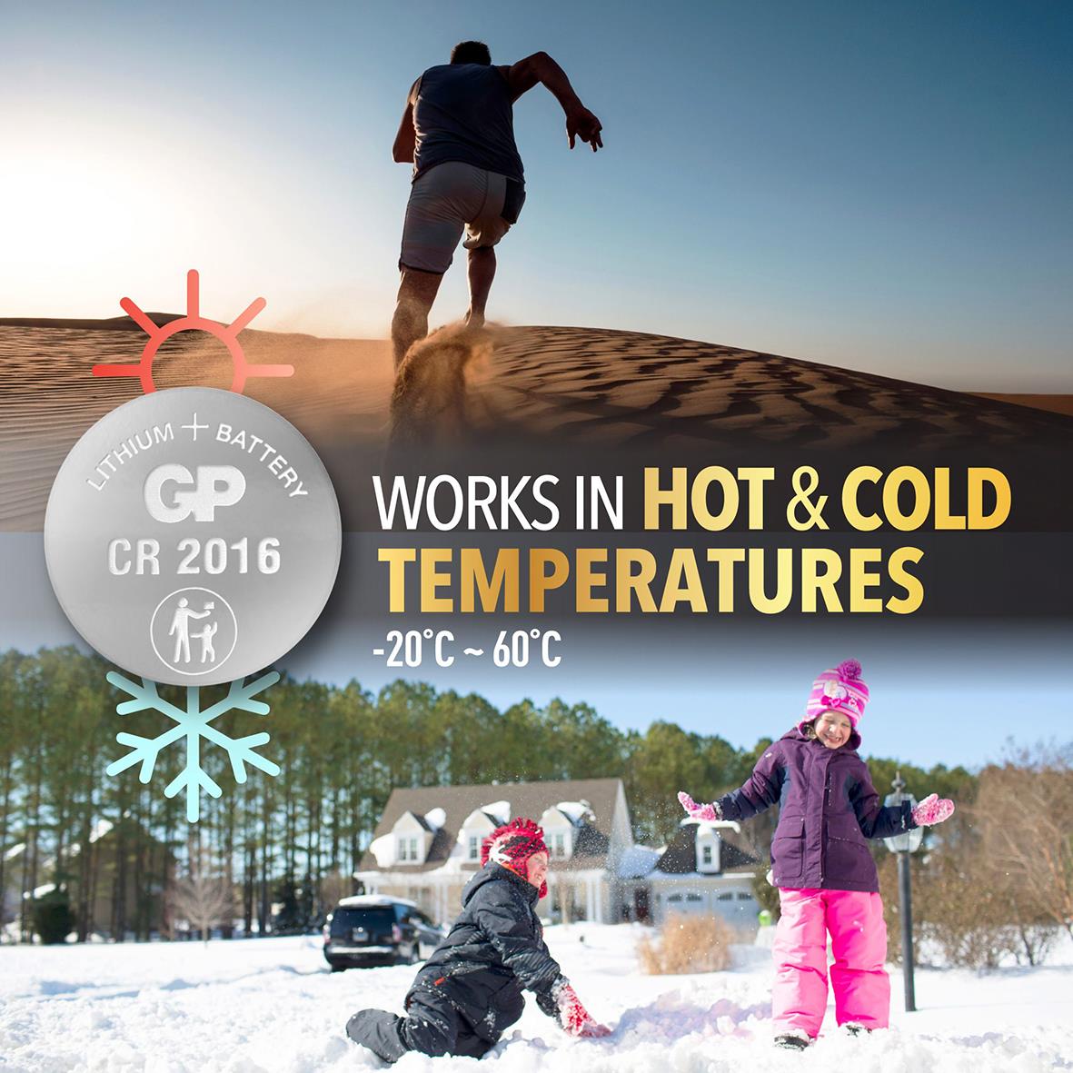 Batteri GP Knappcell CR2450 3V, fungerar i varma och kalla temperaturer -20°C till 60°C, idealisk för olika apparater