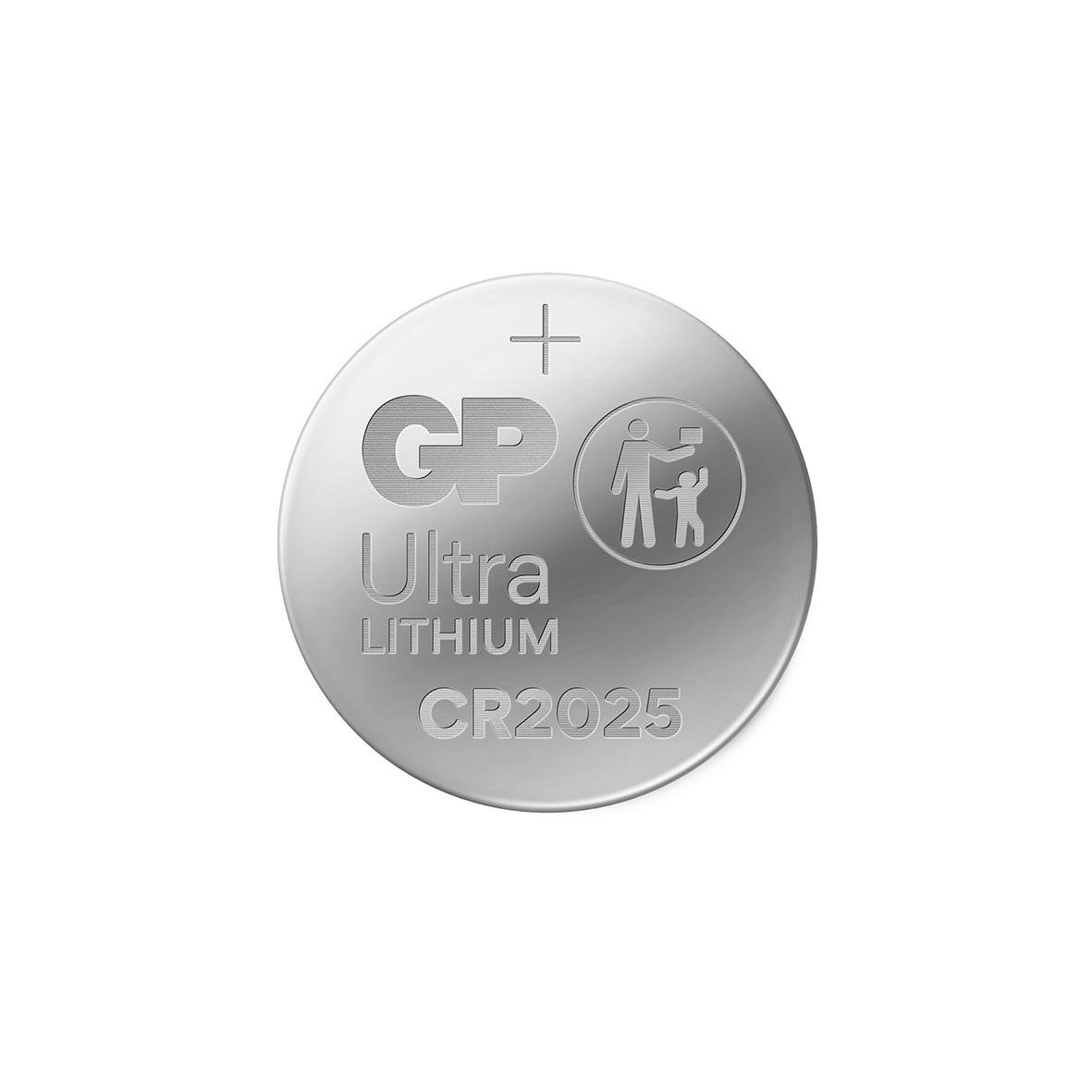 Knappcellsbatteri GP Ultra Lithium CR2025 3V i silverfärgad rund form