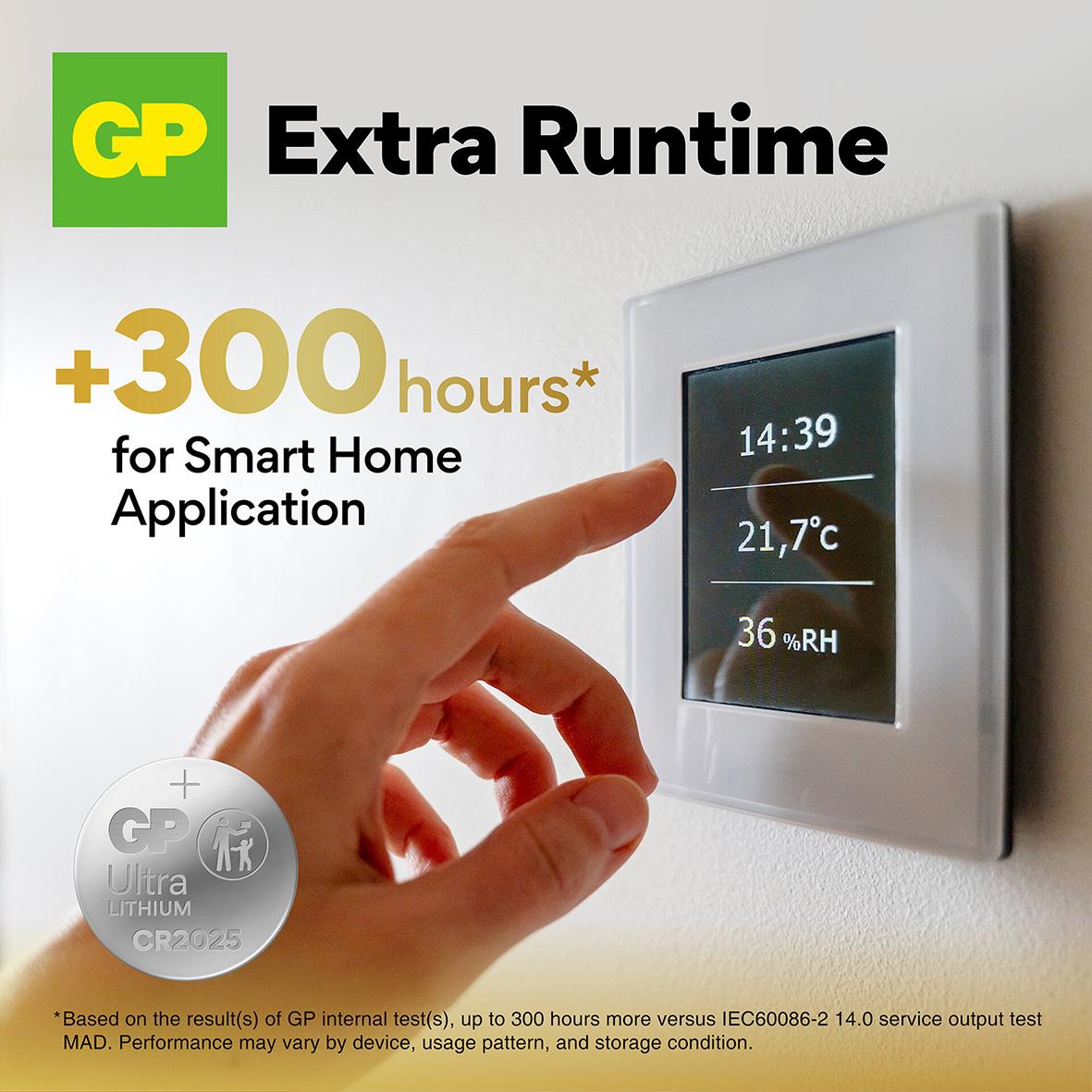 Knappcellsbatteri GP Ultra Lithium CR2025 3V för smarta hem-applikationer, +300 timmar