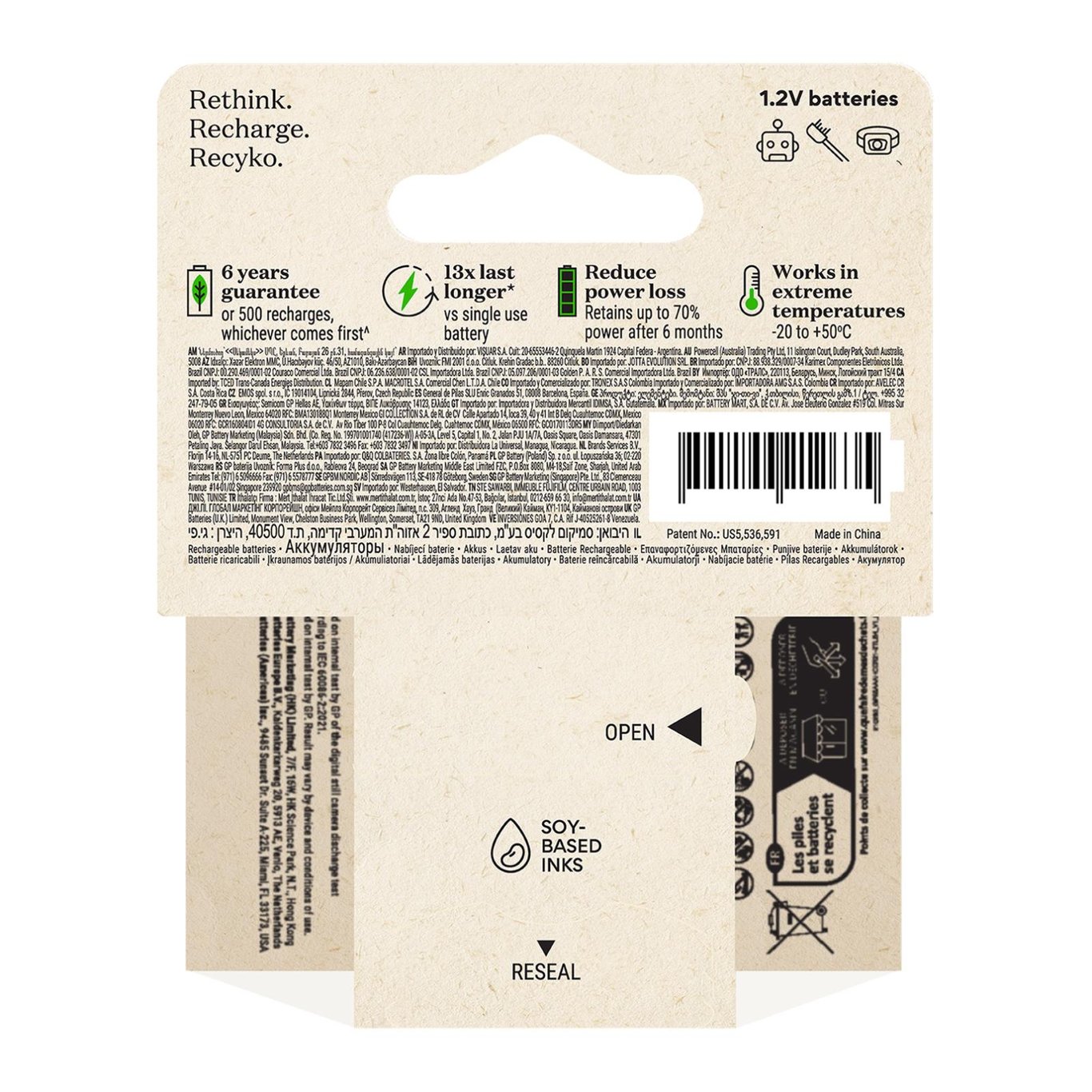 Batteri GP Recyko laddningsbart AAA 950mAh, förnybar, 6 års garanti, 13 gånger längre livslängd, fungerar i extrema temperaturer